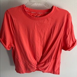 Fabletics Coral Twist-Knot Crop Tee - Bright Coral